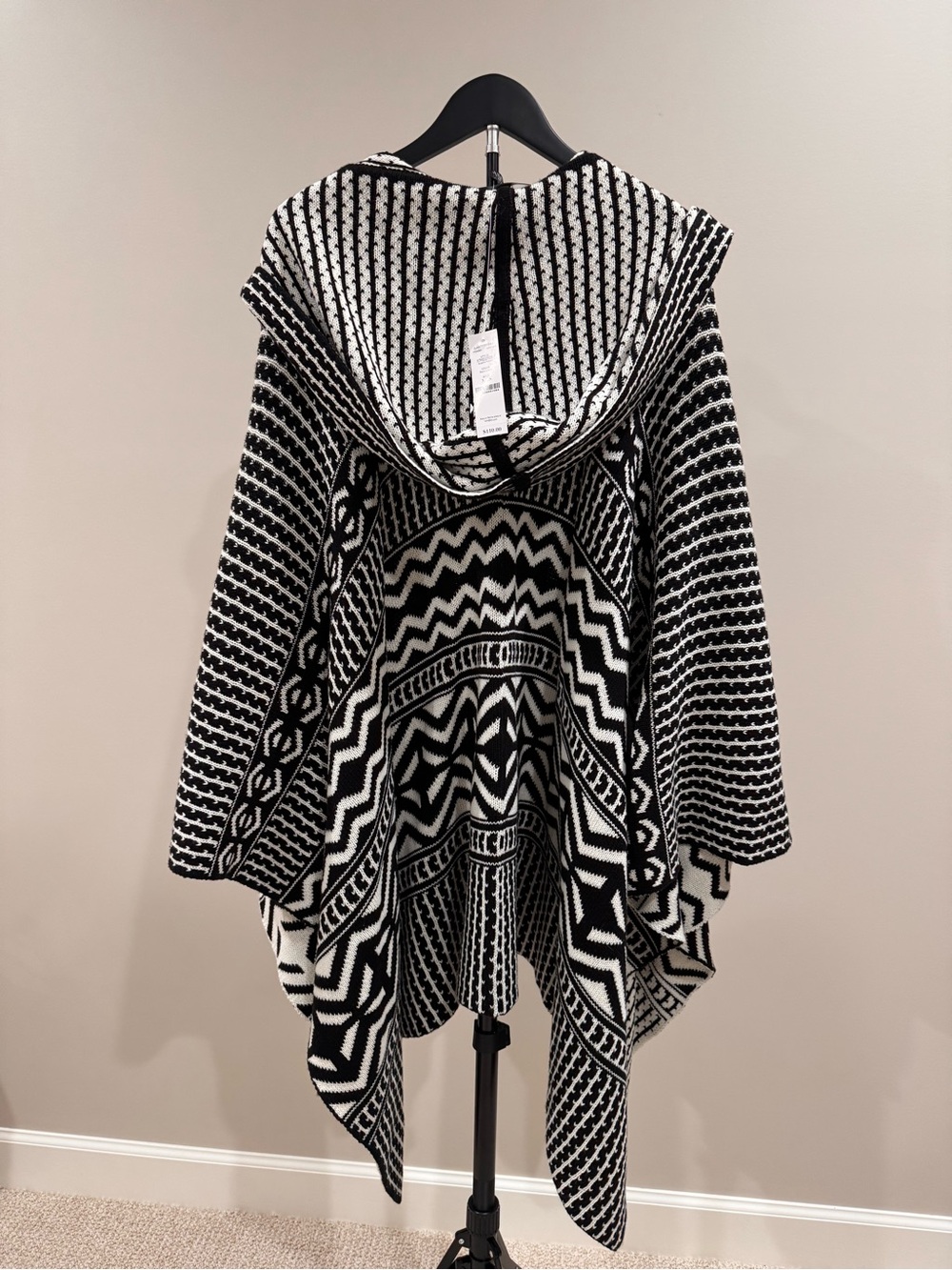 White House Black Market Black and White Patterned Hooded Cape